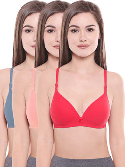 Bodycare - Lightly Padded Bra In Grey-Pink-Rani Color (Pack of 3)
