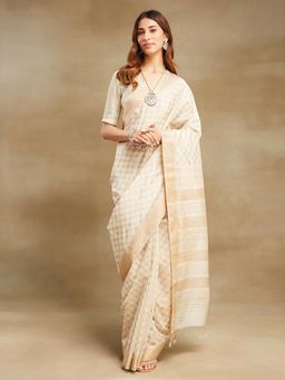 Fabindia - Natural Cotton Silk Blend Hand Block Printed Sari