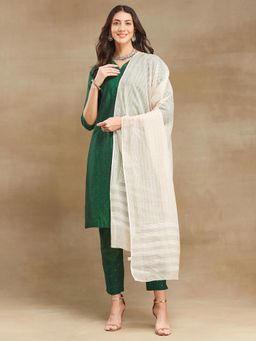Fabindia - Beige Cotton Silk Hand Block Woven Dupatta