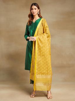 Fabindia - Yellow Cotton Blend Hand Block Printed Dupatta