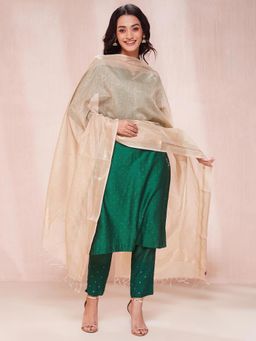 Fabindia - Beige Cotton Silk Blend Printed Dupatta