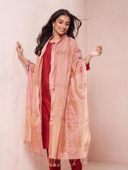Fabindia - Pink Cotton Blend Hand Block Printed Dupatta
