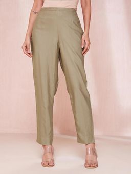 Fabindia - Olive Viscose Silk Full Length Ethnic Pant