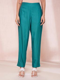 Fabindia - Teal Viscose Silk Full Length Ethnic Pant
