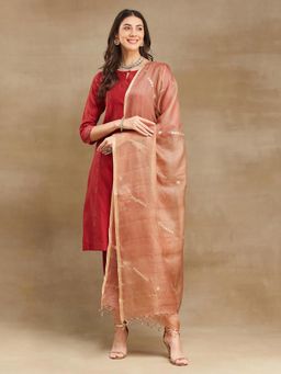 Fabindia - Pink Silk Blend Embroidered Dupatta