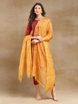 Fabindia - Mustard Silk Blend Embroidered Dupatta