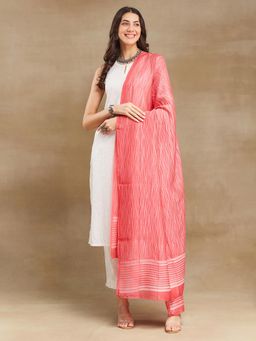 Fabindia - Pink Cotton Silk Stripes Dupatta