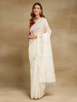 Fabindia - Natural Cotton Silk Blend Chanderi Saree without Blouse