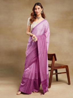 Fabindia - Purple Cotton Silk Hand Woven Saree without Blouse