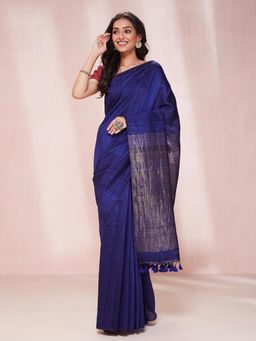 Fabindia - Blue Silk Woven Saree without Blouse
