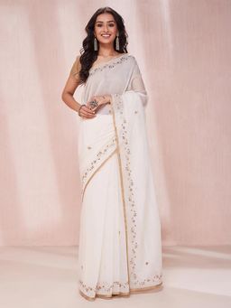 Fabindia - Natural Cotton Silk Embroidered Saree without Blouse