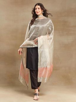 Fabindia - Grey Silk Blend Hand Woven Dupatta