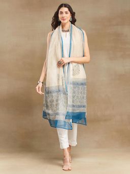 Fabindia - Blue Cotton Silk Printed Dupatta
