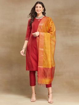 Fabindia - Mustard Cotton Silk Blend Maheshwari Dupatta