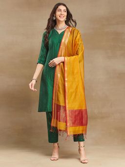 Fabindia - Mustard Cotton Silk Blend Maheshwari Dupatta