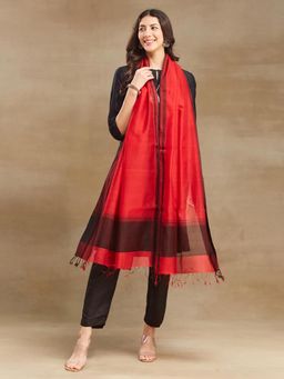 Fabindia - Red Cotton Silk Blend Maheshwari Dupatta