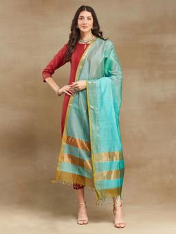 Fabindia - Turquoise Cotton Silk Blend Maheshwari Dupatta