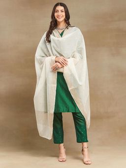 Fabindia - Off White Cotton Silk Blend Woven Dupatta