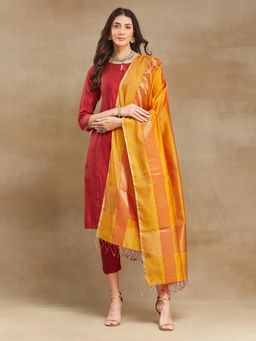 Fabindia - Mustard Cotton Silk Blend Maheshwari Dupatta