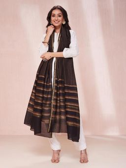 Fabindia - Brown Cotton Silk Blend Dabu Stripes Dupatta