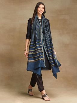 Fabindia - Indigo Cotton Silk Blend Dabu Stripes Dupatta