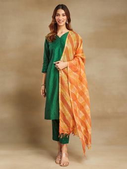 Fabindia - Orange Cotton Silk Printed Dupatta
