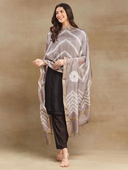 Fabindia - Grey Cotton Silk Blend Printed Dupatta