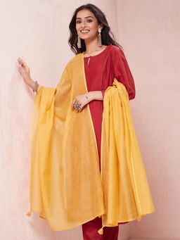 Fabindia - Mustard Cotton Silk Embroidered Dupatta