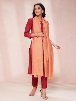 Fabindia - Orange Cotton Silk Embroidered Dupatta