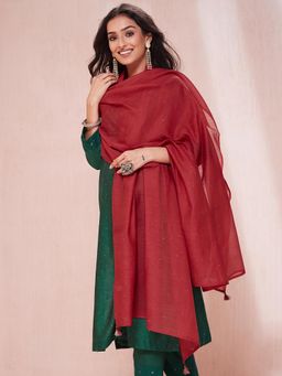 Fabindia - Red Cotton Silk Embroidered Dupatta