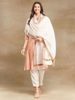 Fabindia - White Cotton Silk Blend Woven Dupatta