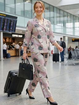 KIZA - Purple Printed Wrap Cotton Linen Co-Ord Set
