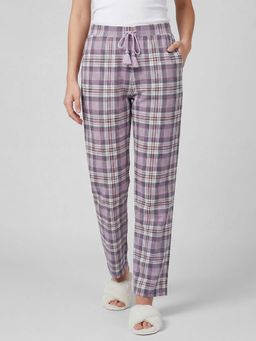 R&B - Purple Straight Checked Women Mid-Rise Lounge Pyjama