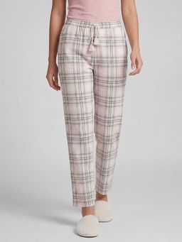 R&B - White Checked Mid Rise Women Cotton Night Pyjama
