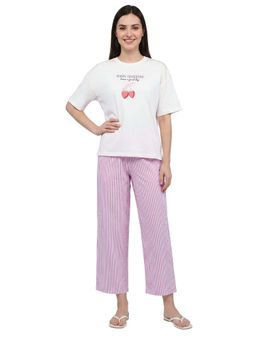 R&B - Off White Printed Women T-Shirt and Pyjama