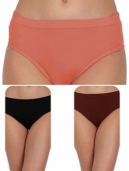 T.T. - Women Cotton Spandex Mid-Rise Full Coverage Hipster Panties (Pack of 3)