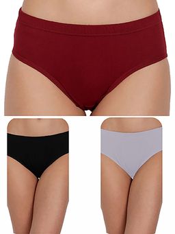 T.T. - Women Cotton Spandex Mid-Rise Full Coverage Hipster Panties (Pack of 3)
