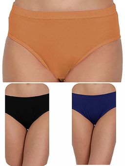 T.T. - Women Cotton Spandex Mid-Rise Full Coverage Hipster Panties (Pack of 3)