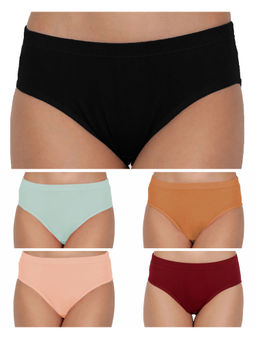 T.T. - Women Cotton Spandex Mid-Rise Full Coverage Hipster Panties (Pack of 5)