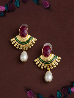 E2O - Gold Classic Chandbalis With Minakari Stud Earrings
