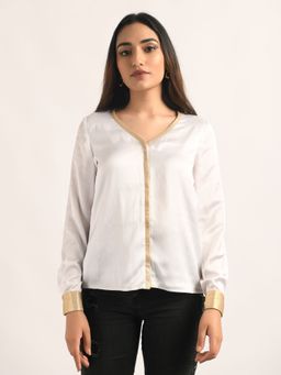 Attic Salt - White Solid-Plain Shirt With Foil Cuff
