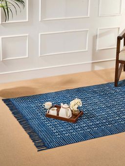 Fabindia - Blue Cotton Blend Printed Dhurrie