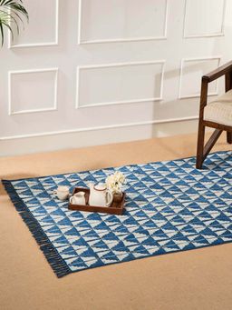 Fabindia - Blue Cotton Blend Printed Dhurrie