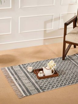 Fabindia - Black Cotton Blend Printed Dhurrie