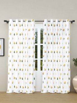Haus & Kinder - Garden Of Joy Yellow & White 100% Cotton Door Curtains (5 X 7 Feet)