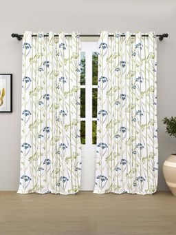 Haus & Kinder - Wild Whisper Blue & White 100% Cotton Door Curtains (5 X 7 Feet)