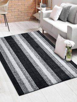 Saral Home - Stripe Soft Microfiber Antiskid Carpet Black