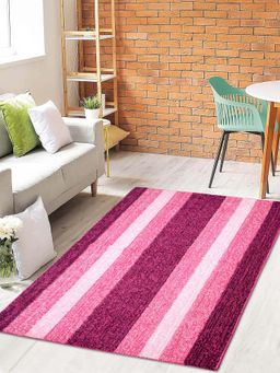 Saral Home - Stripe Soft Microfiber Antiskid Carpet Pink