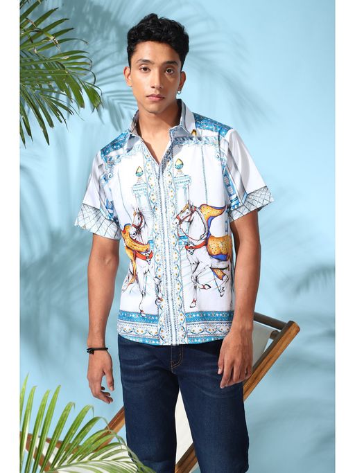 Loudless Men Cavalry Printed Half Shirt