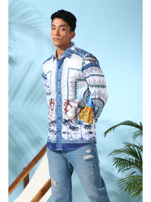 Loudless Men Blue Series Cavalry Printed Shirt